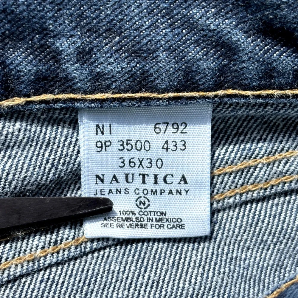 Nautica Jeans Company Mens 36x30 Dark Wash Relaxed Straight Leg Denim Blue Jeans